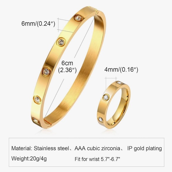 18 kt plated Gold Bracelet and Ring Set designer look and celebrity style - Picture 2 of 3